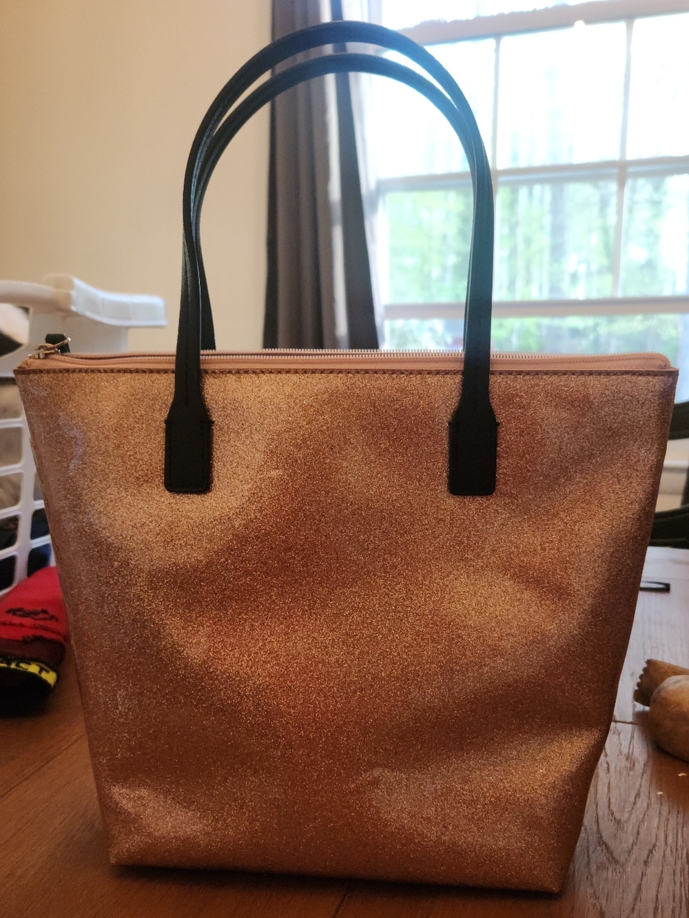 kate spade Rose Gold Glitter Tote with Black Handles NWOT - Picture 10 of 10